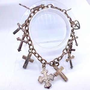 Premier Designs Religious Multi Cross Dangling Charm Bracelet Silver Tone